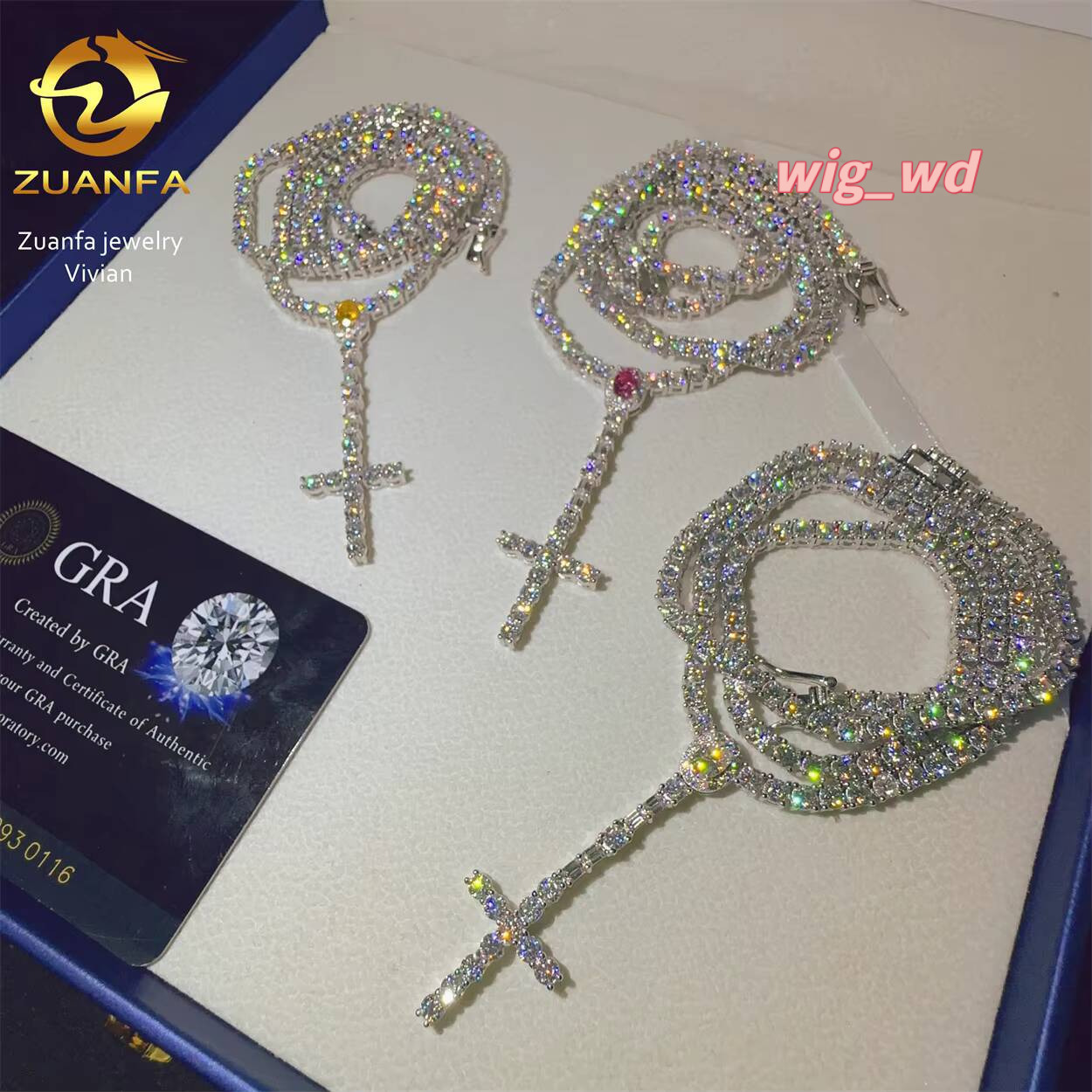 Vvs 4Mm Hip Hop Fashion Iced Out Fine Jewelry Sterling Silver 925 Moissanite Tennis Chain Cross Pendant Necklace