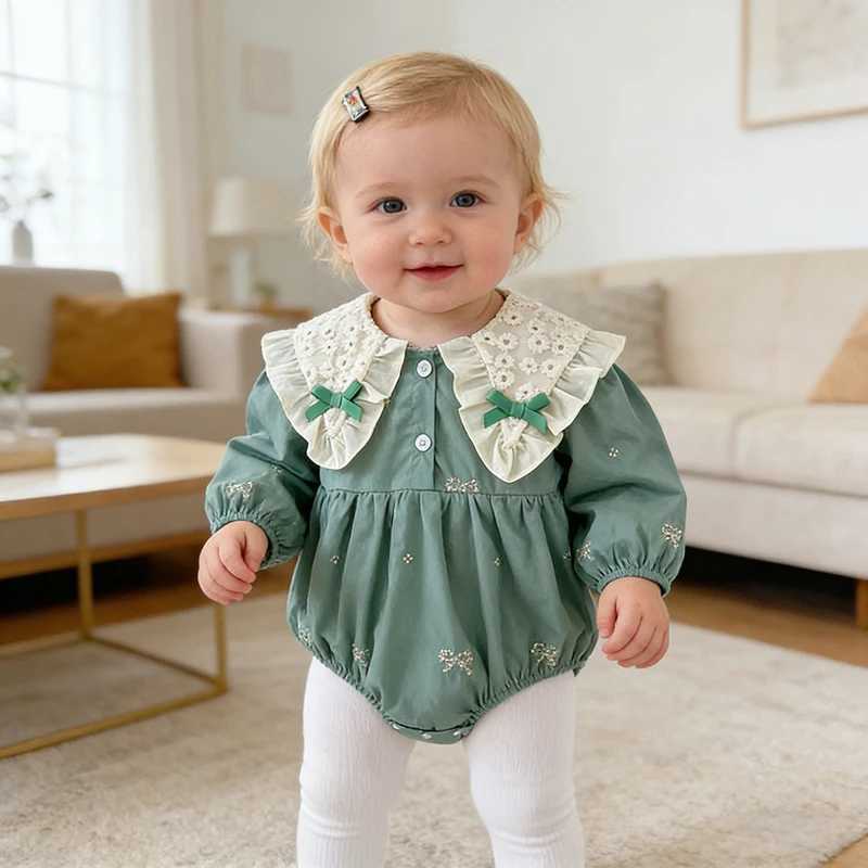 2026 New Spring 0-24M Baby Girl Party Lapel Romper Long Sleeved Embroidery Baby Romper Kid Bow Princess Children Clothes Y260625ASL4