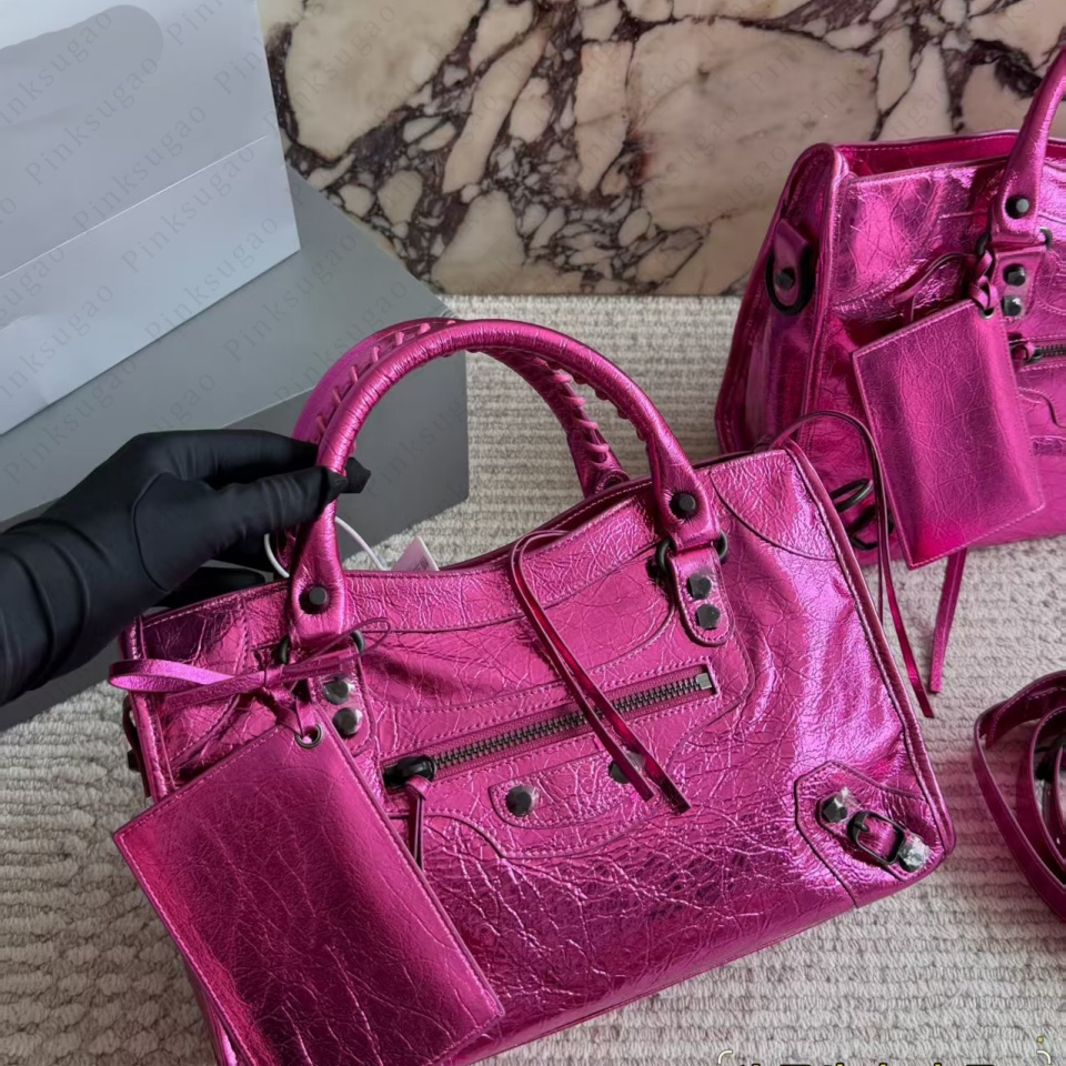 Crossbody Shoulder Bags for Girls Genuine Leather Motorcycle Tote Bag For Women Rivet Hardware Vintage Handbag External card bag with makeup mirro-