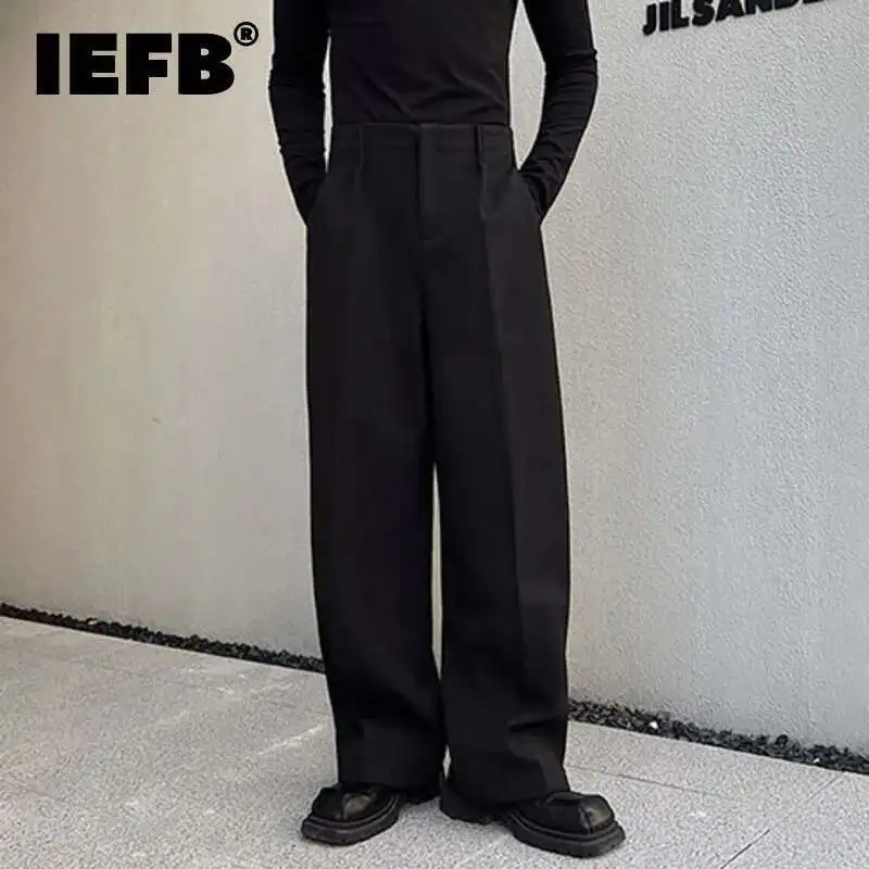 IEFB Mens Suit Pants Solid Color Niche Korean Style Casual Straight Elastic Waist Versatile Trousers 9C2269 260624