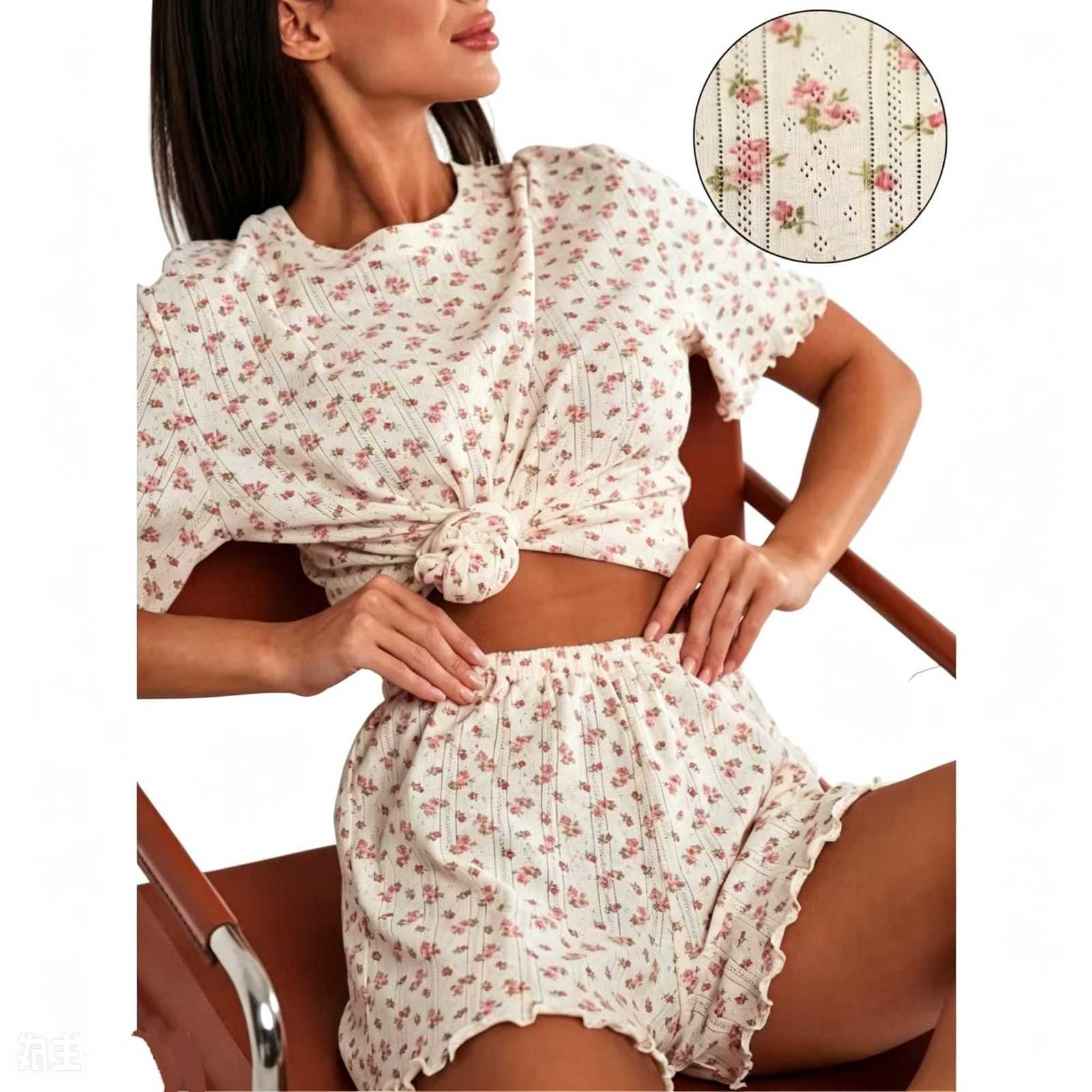 Clothing Summer Womens Short-Sleeve American-Style Tops Shorts Plus-Size Pajamas Loungewear And Milk-Print Casual Sets M260625