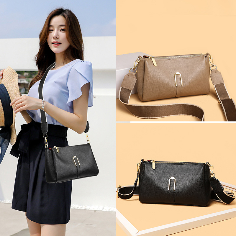Bestseller foreign trade 2026 new model genuine leather women's top-layer cowhide small square bag with high-quality texture and wide shoulder