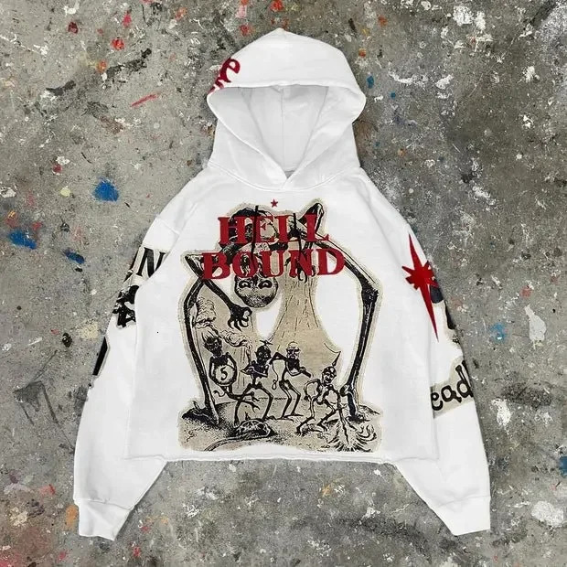 Y2K Hoodie Mummy Print Oversized Hoodie for Mens and Womens Retro Punk Fashion Loose Harajuku Hip Hop Street Goth Sweatshirt 260624