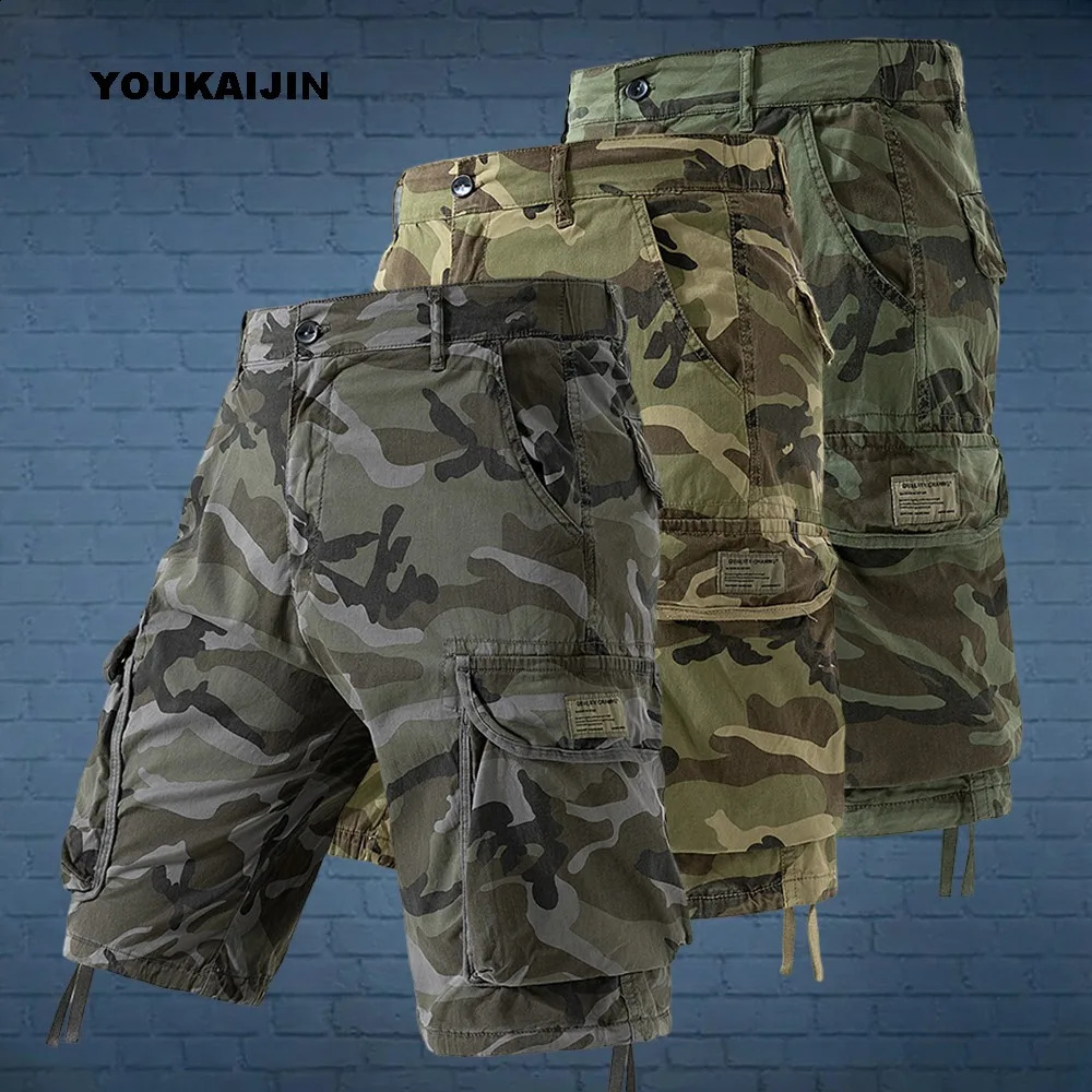 Mens Camo Cargo Shorts Outdoor MultiPocket Cotton Casual Summer Half Pants Breathable 260625