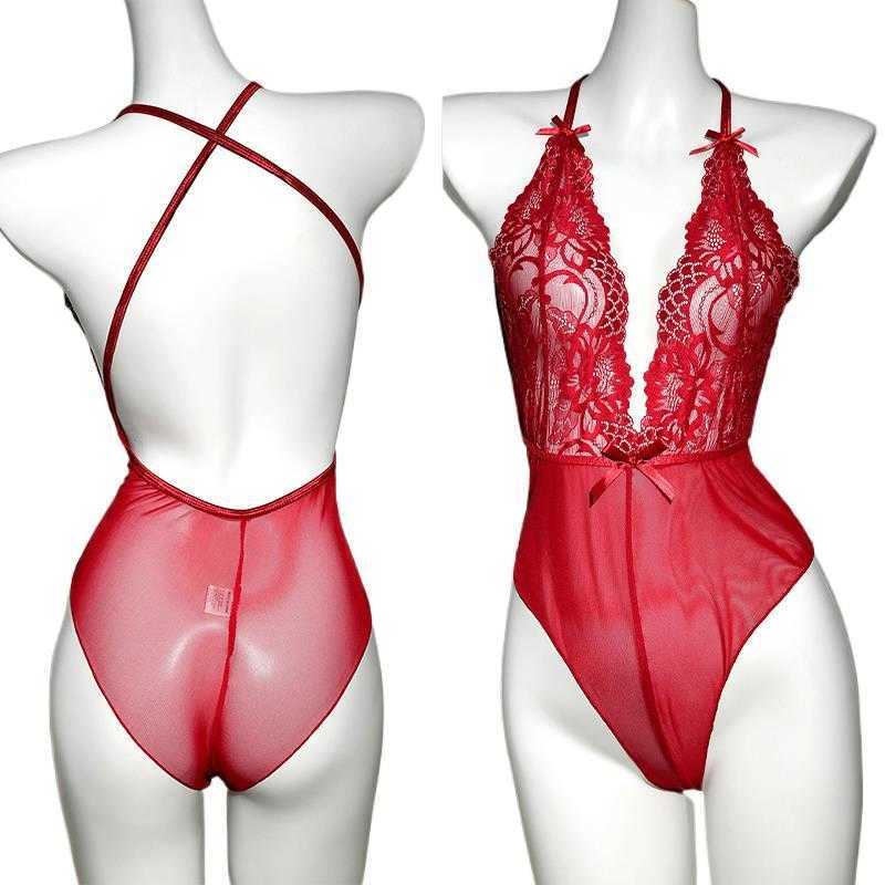 Backless Erotic Sexy Suspender See Through Deep V-jumpsuit Sexy Lingerie Lace Bodysuit Women Sex Transparent Underwear Costumes D260625