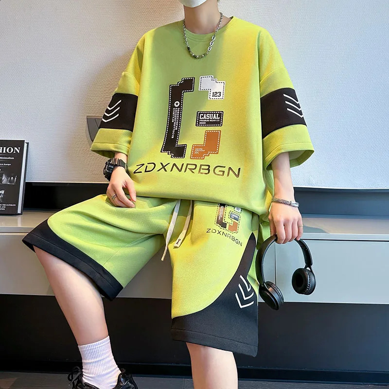 2026 Fashion Mens Sports Wear Summer Print Short sleeved TshirtShorts Quick Drying 2piece Set 260625
