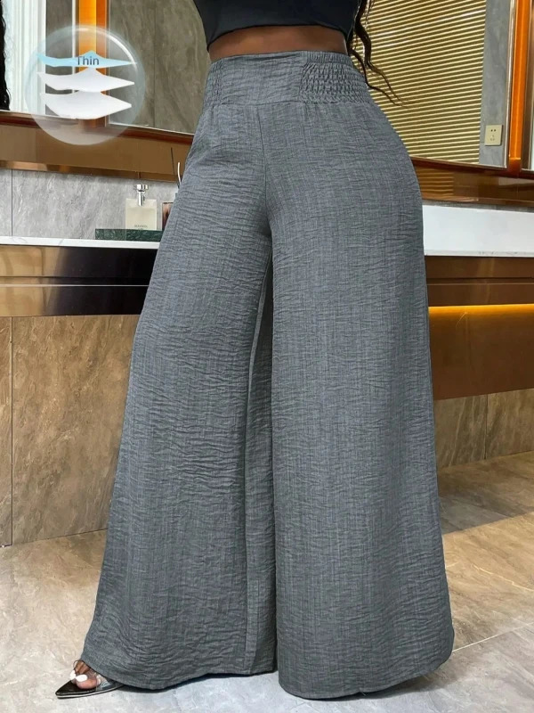 Plus Size Womens Casual Wide Leg Pant Solid Color Stretch Summer Fashion Season Comfort Fit 260615
