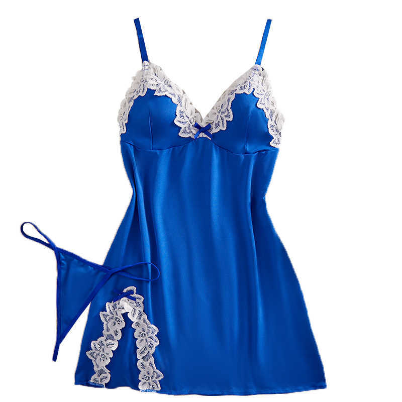 Set di abiti da notte con camicia da notte e bretelle per la casa in pizzo intimo da donna D260625
