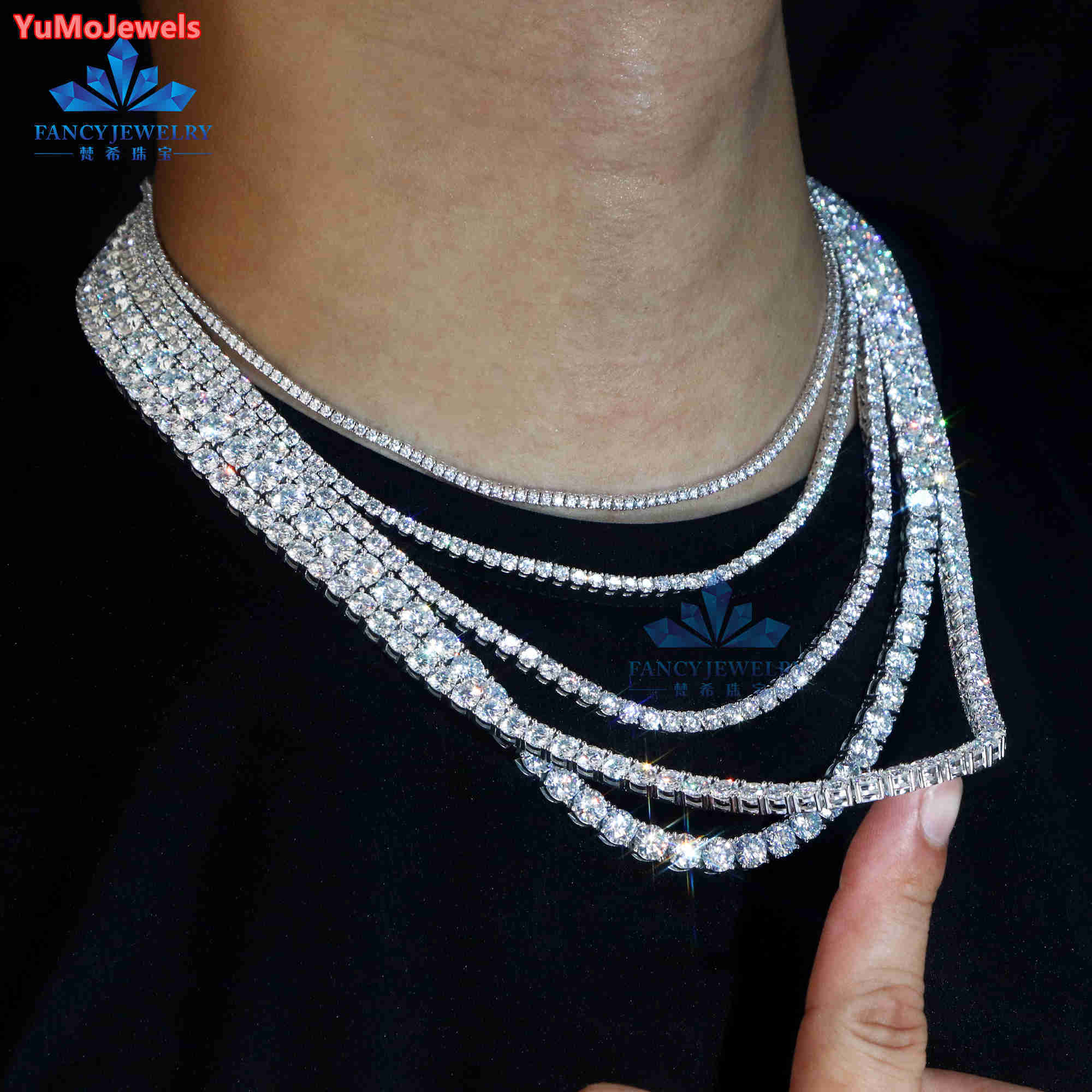 Fine Jewelry 3mm 4mm 5mm 6mm VVS Diamond Moissanite Tennis Chain Necklace Bracelet 925 Silver Iced Out Chain