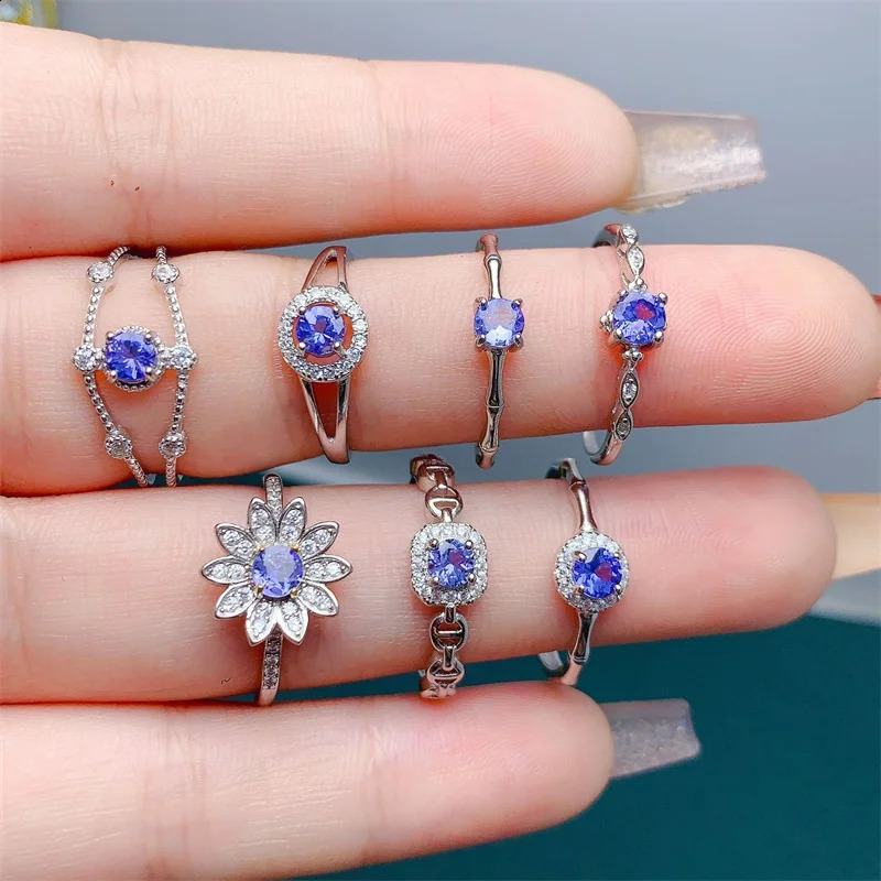 Natural Tanzanite S925 Silver Ring for Women Ring Gemstone Fine Fashion Birthday Gift Jewelry with Certificate 260624