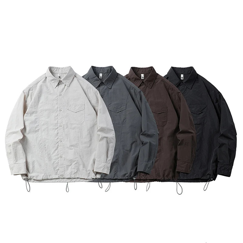 Japanese Streetwear Cityboy Oversize Shirts Men Loose Casual Long Sleeve Outdoor Quick Dry Cargo Shirts Couple Lightweight Coat 260624