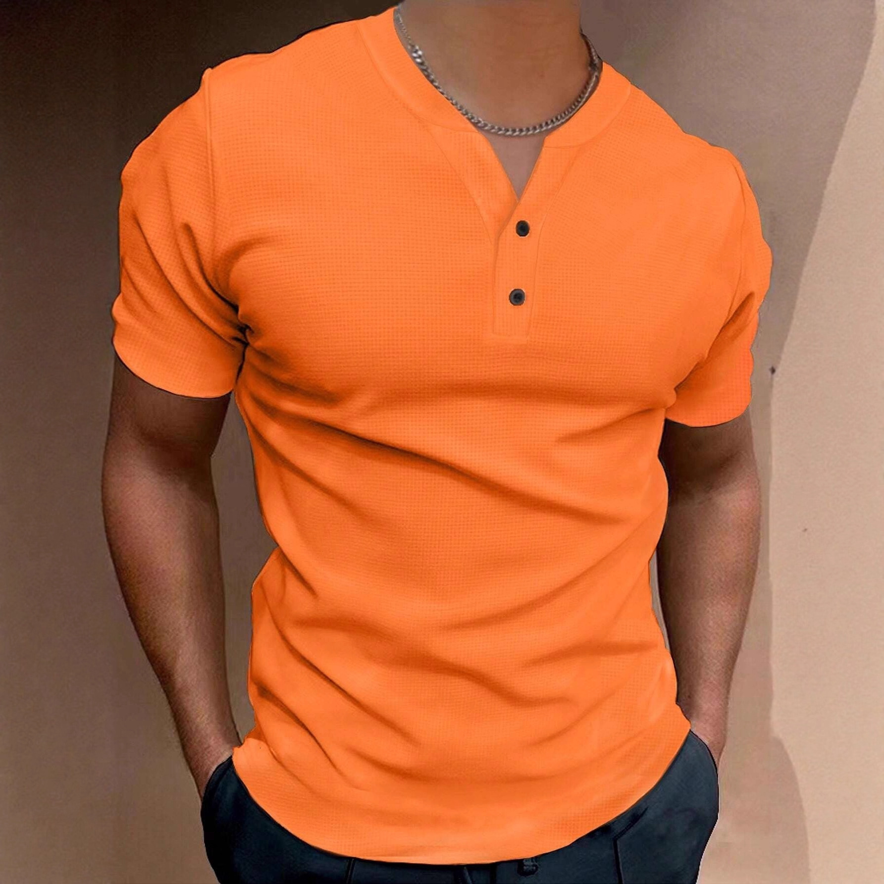 Summer Fashion Short Sleeve T-Shirt Trendy Cool V-Neck Henley Shirt Men's New Arrival Top
