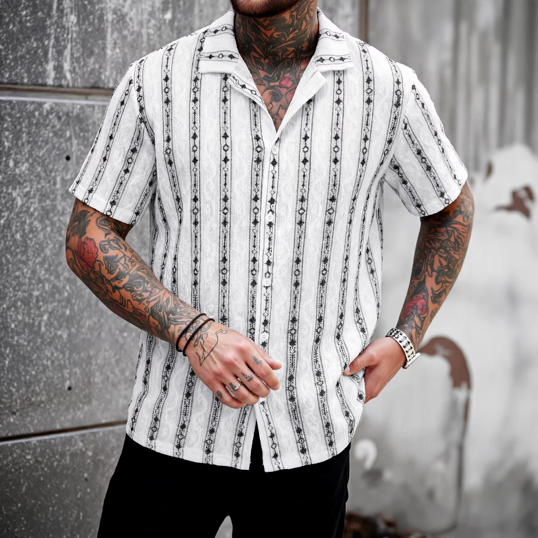 2026 Summer New European Size Knitted Crochet Shirt Beach Vacation Casual Top Men's Clothing