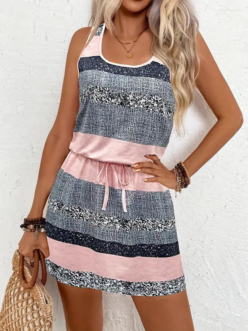 Casual Dresses Women's Spring/Summer Fashion Striped Print Sleeveless Elegant Dress