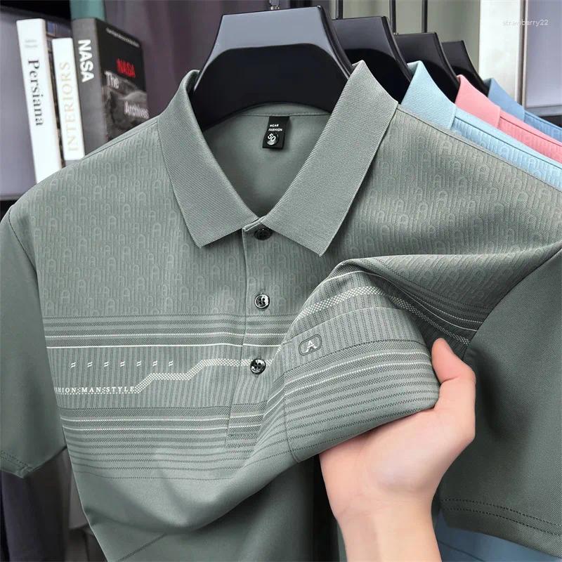 Men's Polos Light Luxury Striped Short Sleeve Polo Shirt Fashion High-quality Brand Personalized Printed Pocket Casual Summer T-shirt
