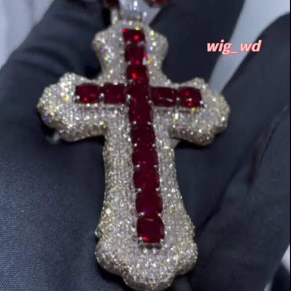 Hip Hop VVS Iced Out 925 Sterling Silver Red Cross Charm Custom Moissanite Pendant