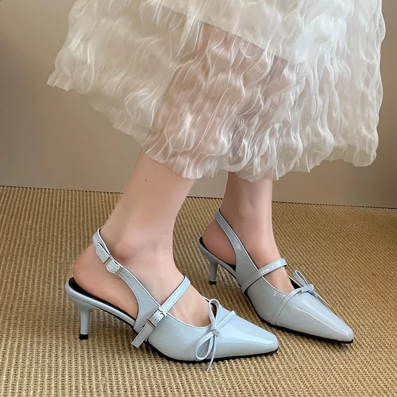Pointed Black Temperament High-heeled Toe Cap Sandals Fairy Shoes Spring and Summer French Style Dress Single Shoe 260625