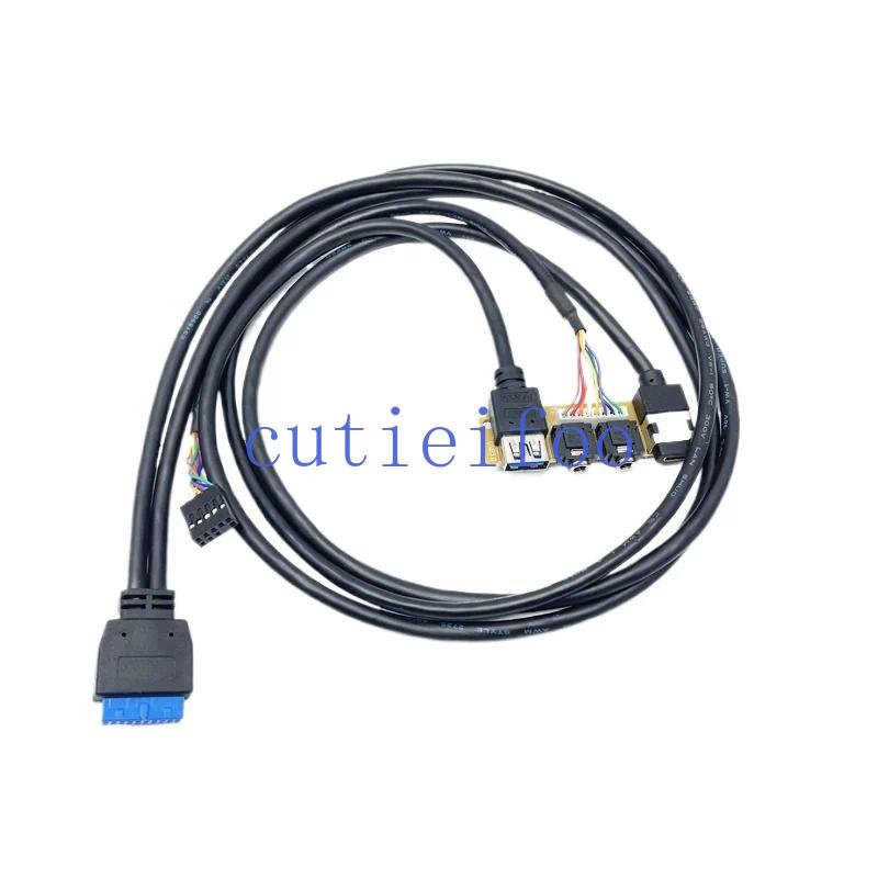 Computer Chassis Front Panel Cable 19pin 9p To USB3.0 + Type-c + HD Audio 3.5mm Mic Speaker Socket Extension Cord 6.8cm-image-1112049373