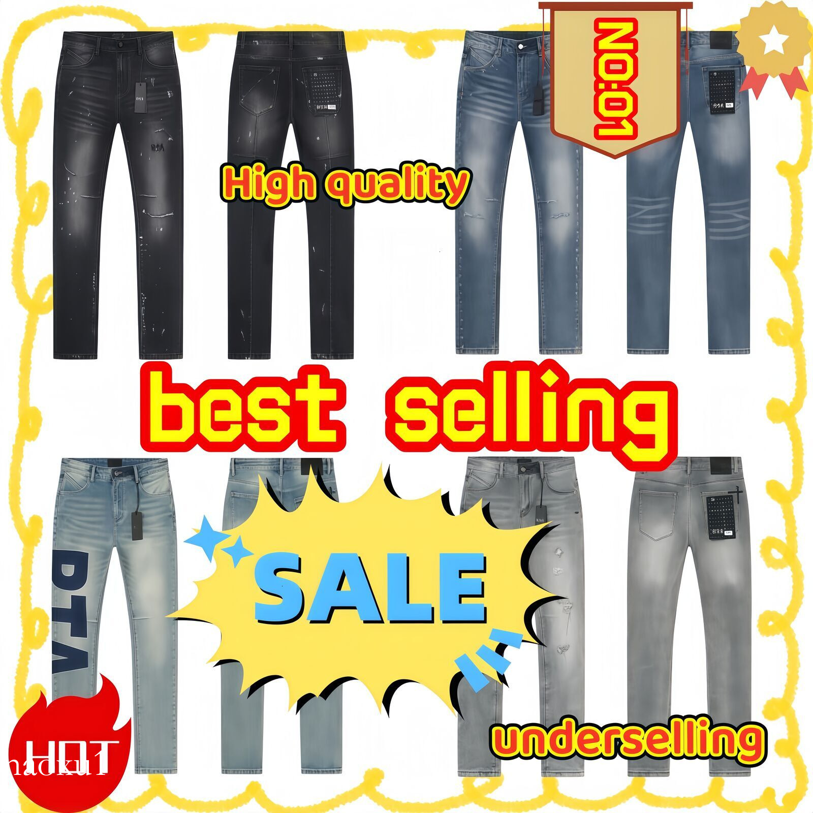 High quality best selling RTA Gray Jean Men Ripped Distressed Slim Fit Denim Pants Casual Fashion Trousers Distressed Ripped Biker Black Blue Jean S