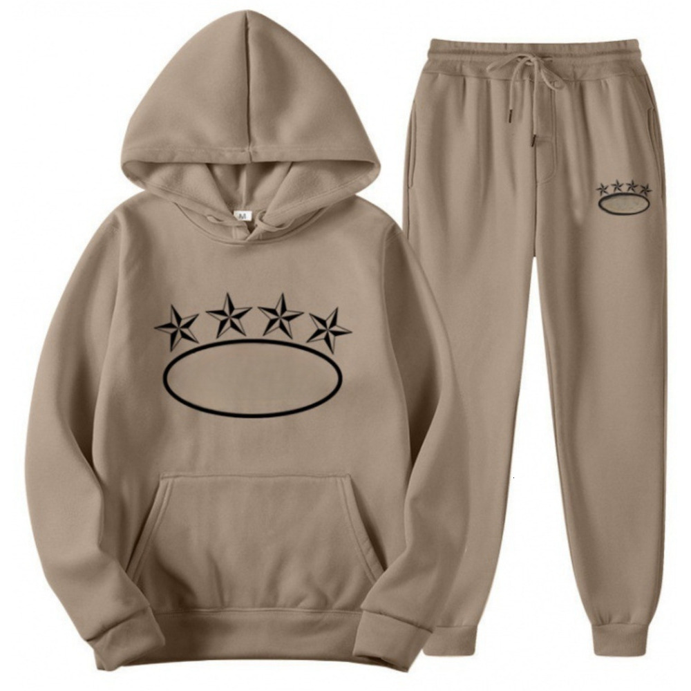 Cortiesz Hoodie Sweatpants Two Piece Set Fashion Trend Brand Demon Island Print Pullover Men's Women's Vintage Washed Solid Color Alcatraz