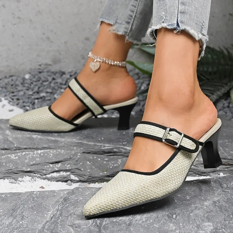 Women Sandals Summer Stilettos Black Hollow Vintage Sandals Sexy Pointed Toe High Heels Shoes for Women Sandalias De Mujer 260625