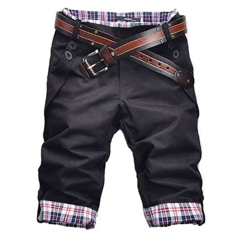 No belt summer for fashion Mens Plaid Casual Slim Fit Streetwear Cargo Gym Shorts Men Clothing 26Y0625