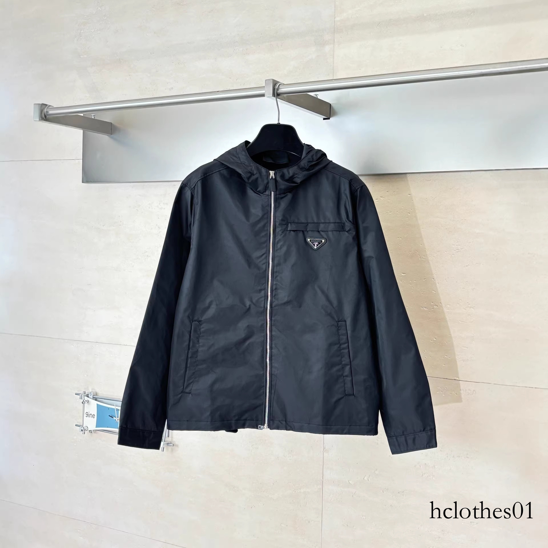 Correct version 25FW new spring/summer P Designer jacket metal triangle logo woven hooded for men and women casual jacket