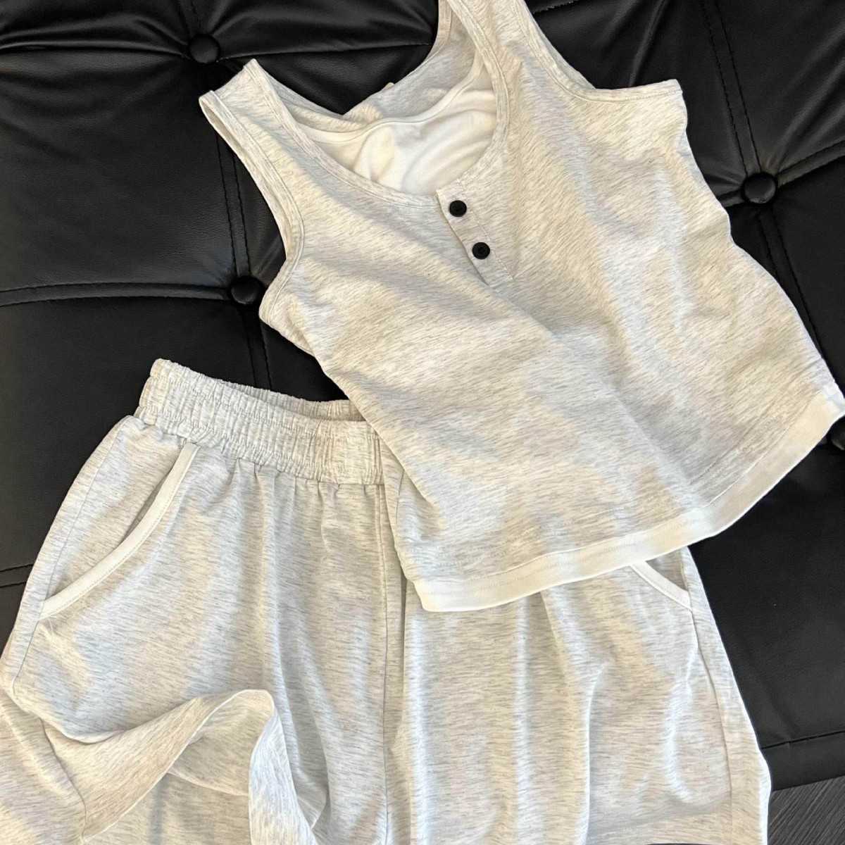 Sleeveless Simple Casual Solid Color Pajamas for Women New Spring and Summer Spaghetti Strap Shorts Homewear Set Summer Outfit M260625