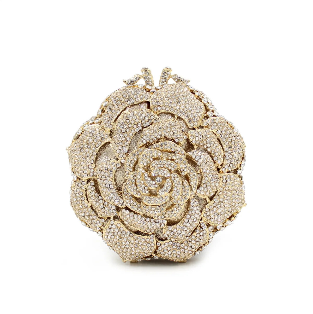 y Rose Shape Diamond Clutch Bag Hollow Metal Banquet Wedding Handbag Women Evening 260612