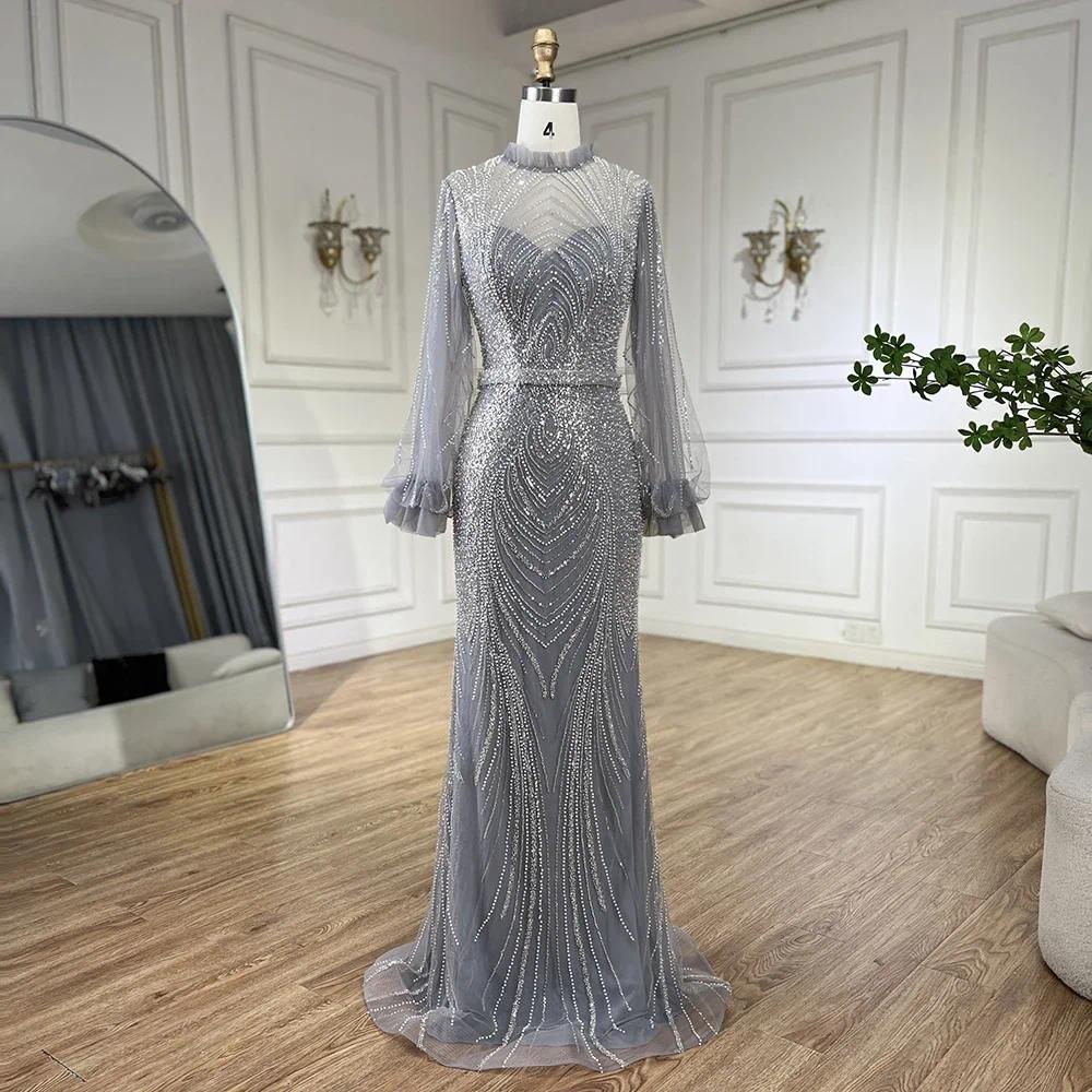 High Neck Mermaid Evening Dresses With Long Sleeves Beading For Women Party Prom gowns Robe De Soiree Custom Made color/size