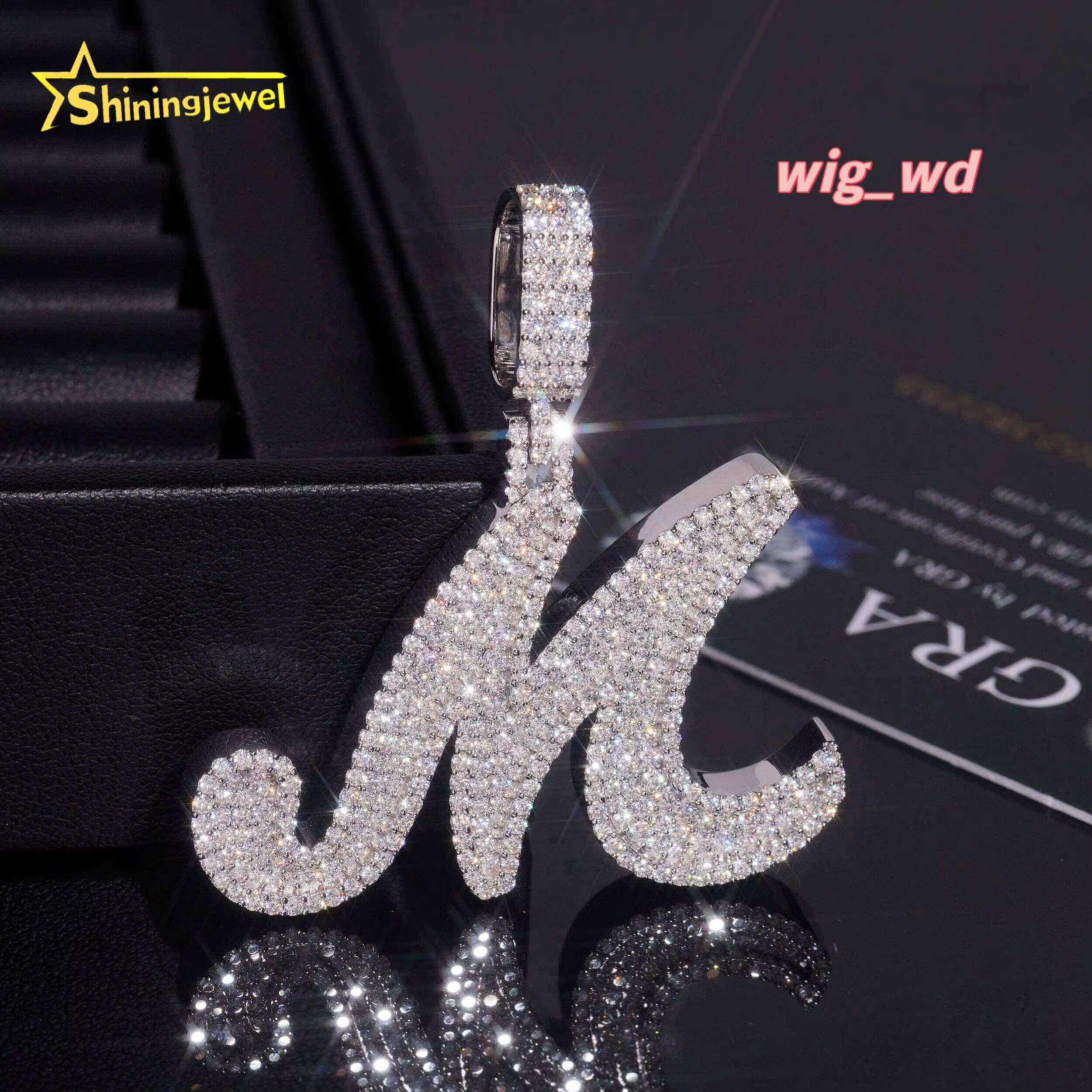 Iced Out 925 Sterling Silver Initial Letter M Custom Name Pendant Moissanite Hip Hop Jewelry For Men Women