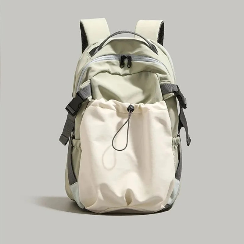 Fashion Nylon Backpack with Drawstring Side Pocket Adjustable Padded Straps for Outdoor Daily Use Large Capacity Shoulder Bag 260624