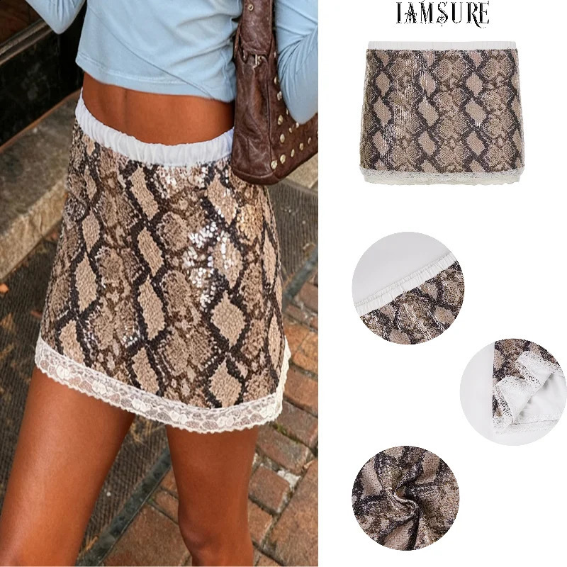 Womens Vintage Snack Printed Sequins Skirts Sexy Elastic Waist Straight Slimming Mini Skirt tie Streetwears 2026 Trend 260624BJ