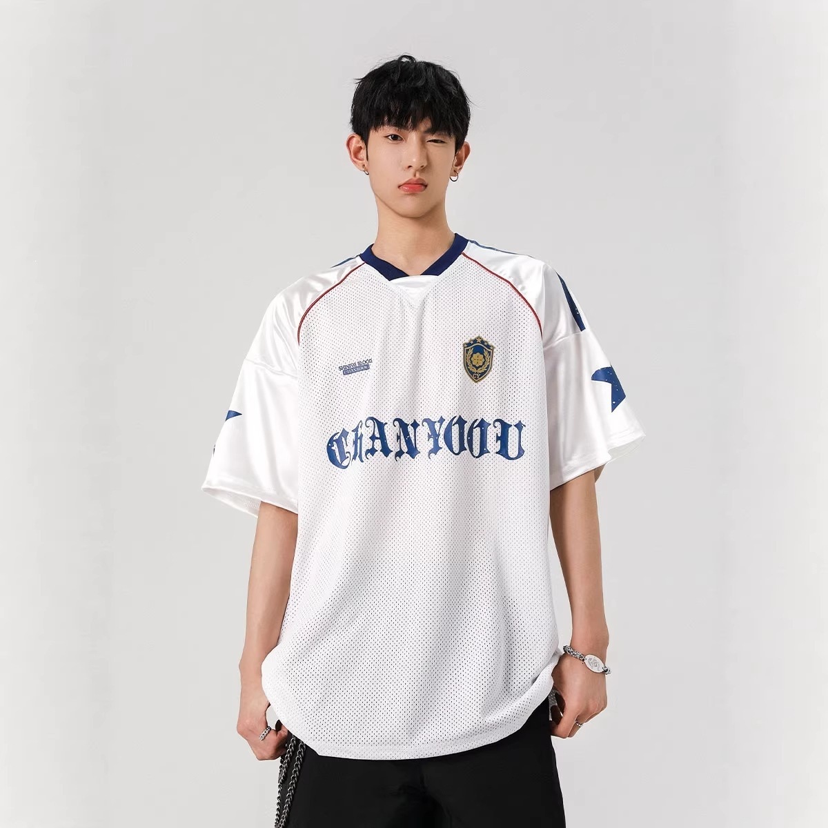American-Style Jersey T-Shirt, Short-Sleeved, Men's Summer Cool Quick-Dry Mesh Breathable Trendy Brand Sporty Shirt