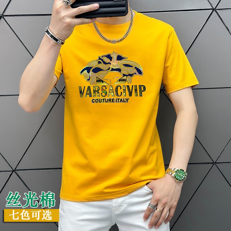 Direct Shipping From The Source Factory, Summer New Men's Printed Short-Sleeve Versatile Breathable Round-Neck Personalized T-Shirt Men Round-N