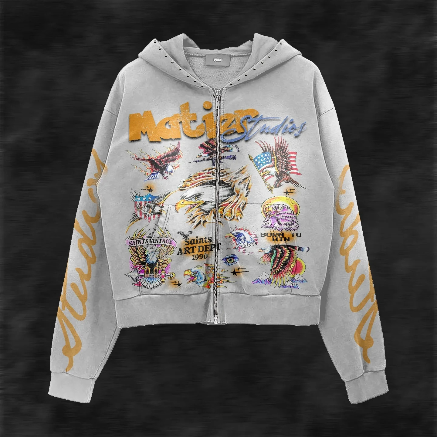 Y2K Style Hoodie with Pearl Details Gothic Letter Print Zip-Up Hooded Sweatshirt 260624