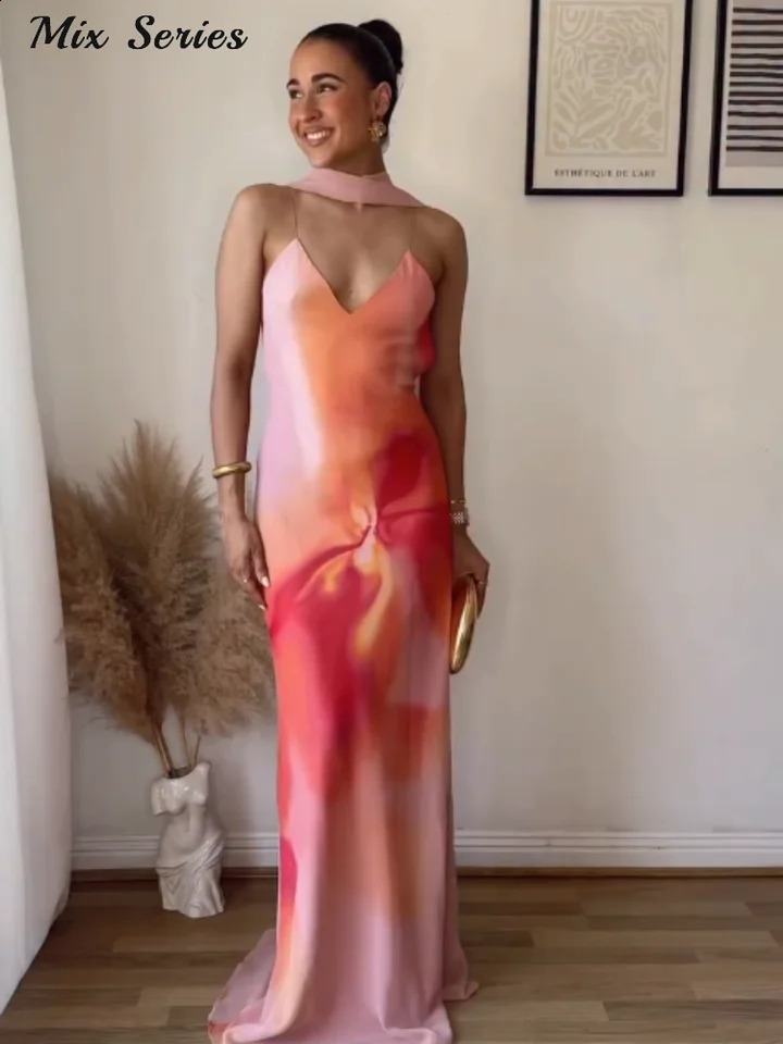 Elegant Ribbon Halter Long Dress Womens Slim Sleeveless Off Shoulder Floor-length Dresses Summer Lady Party Robes 260625