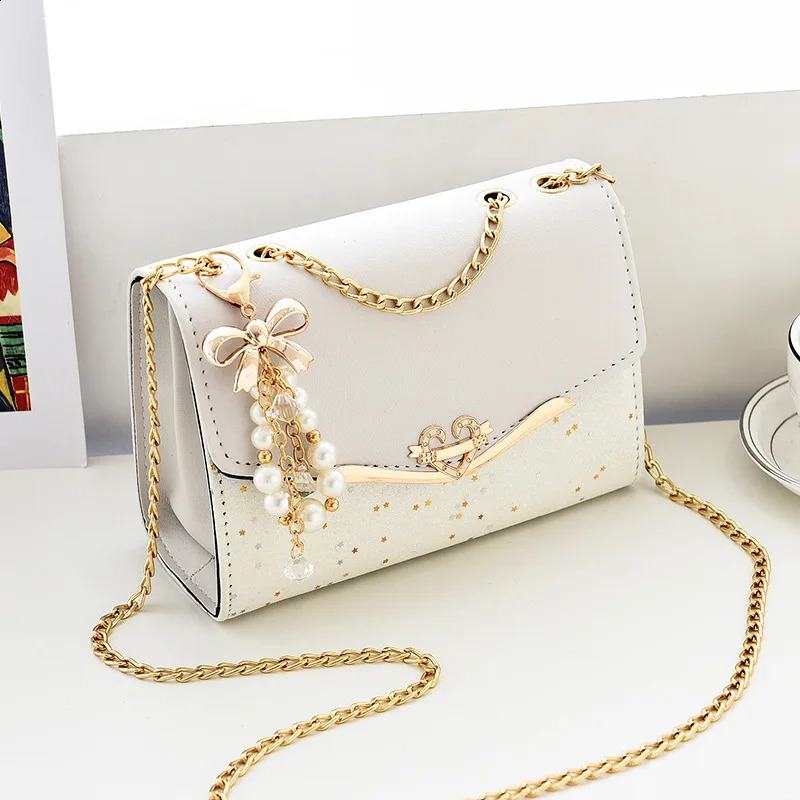 Womens Bag Korean Ins Fashion High-end Single Shoulder Bag Sequin Trend Bow Pendant with Chain Bag 260624