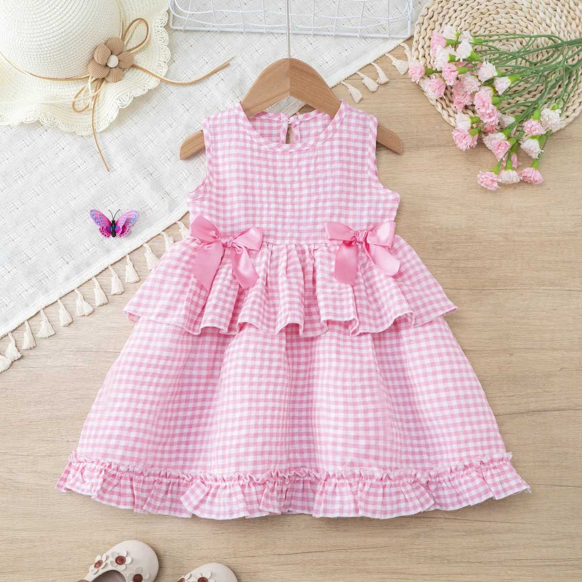 Girls Fashion Dress Butterfly Knot Tiered Waist Design Kids For Age 3-8Y Summer Ruffles Cute Knee-Length Skirt Party or Gift Y2606256KXU