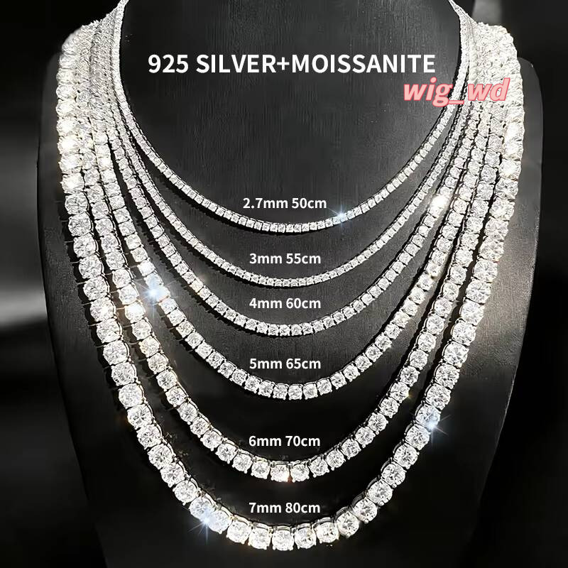 Kirin GIA IGI Pass Test Hip Hop Jewelry 925 Silver VVS Tennis Chain 2.7Mm 3Mm 4Mm 5Mm Moissanite Necklace