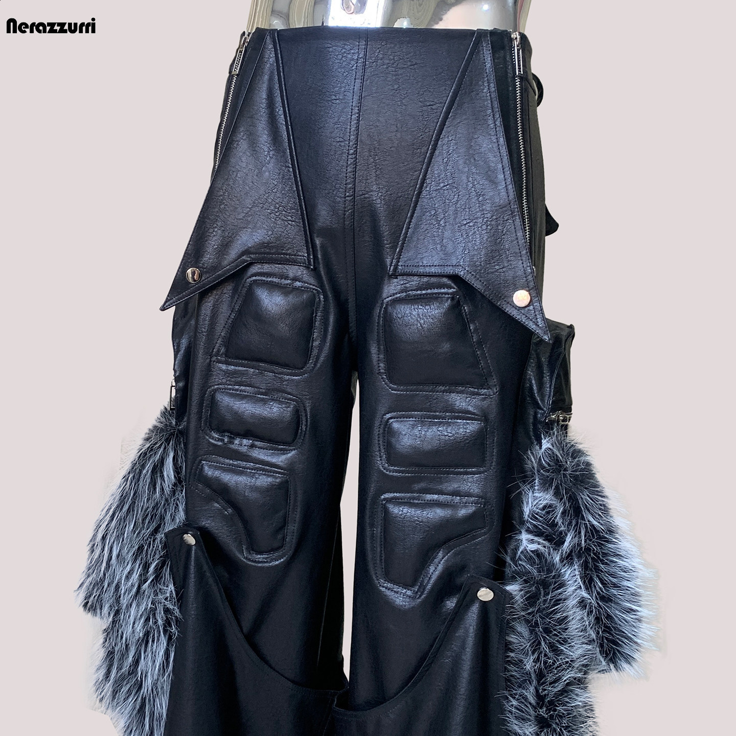 Mauroicardi Spring Autumn Cool Long Baggy Black Pu Leather Wide Leg Cargo Pants Men Mens er Clothes Streetwear 250821