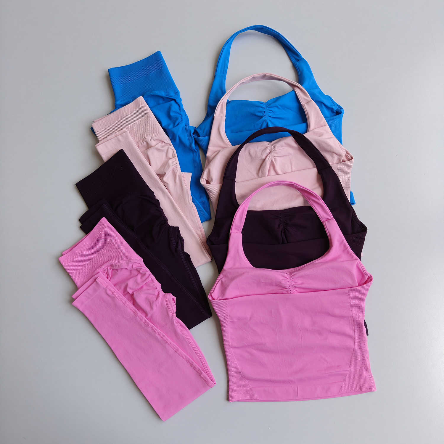 Sexy Halter Neck Beautiful High Waist Peach Sports Bras Leggings Suit Pilates Gathering Yoga Vest Training Fitness Bra Sets M260626