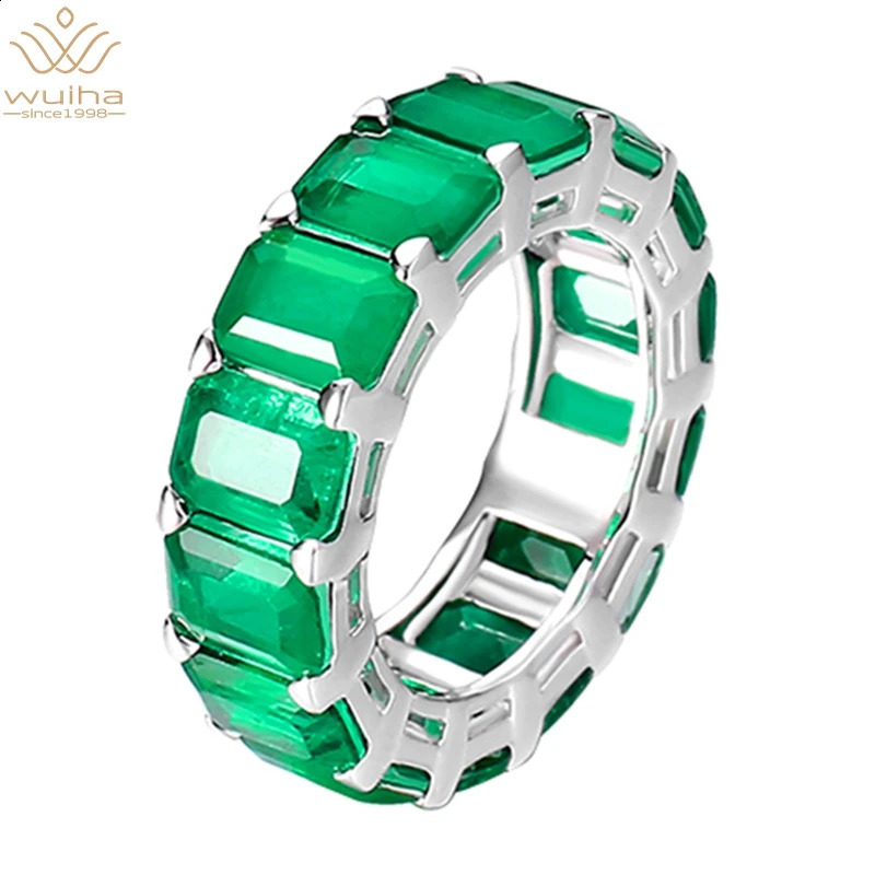 WUIHA y 925 Sterling Silver 57MM Emerald Created Gemstone Row Ring Wedding Cocktail Fine Jewelry Wholesale 260624