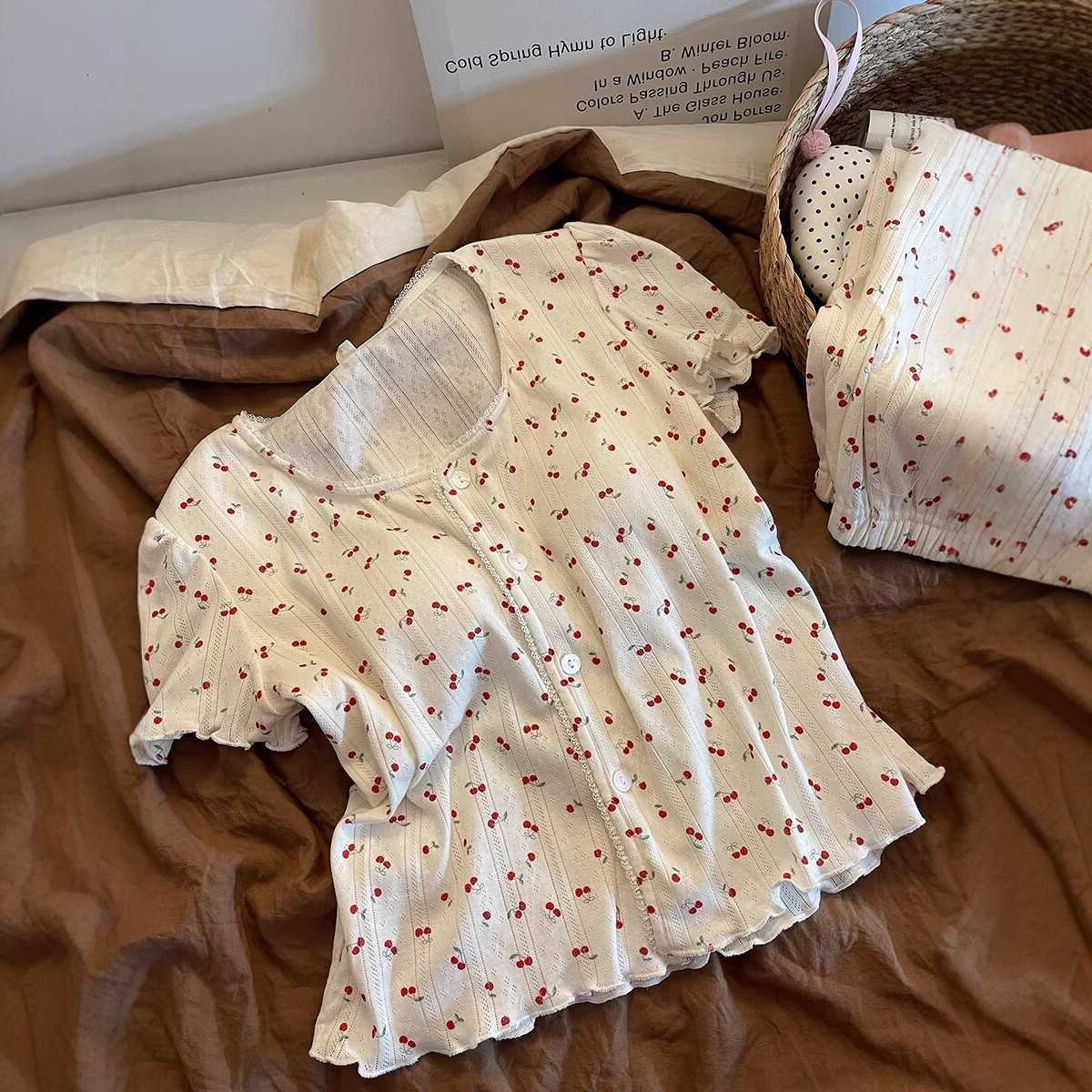 New Womens Summer Pajamas Summer Sweet Printed Pajamas for Girls Thin with Chest Pad Short Sleeve and Shorts Homewear Set M260625