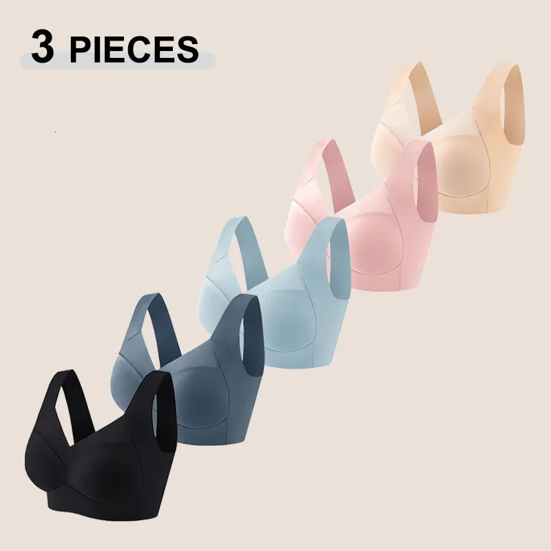 3PcsSet Sexy Lace Plus Size Sport Bra For Women Seamless Solid Color Push Up Underwear Cozy Breathable Wire Free Brassiere 260624