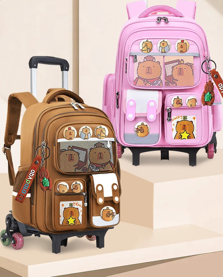 Children Trolley backpack wheels Student High capacity School bags Rolling schoolbags kids Trolley bookbag school wheeled bag 260625