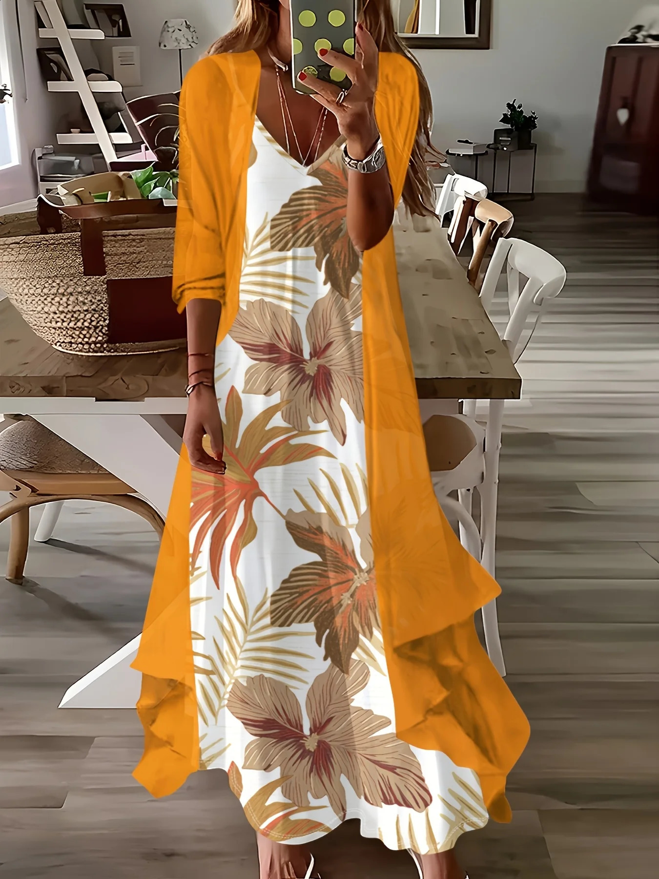 Women Long Sleeve Matching Dress Set Casual Boho Floral Print Two Piece Outfit Spring Summer Fashion Trendy Coordinated 260622