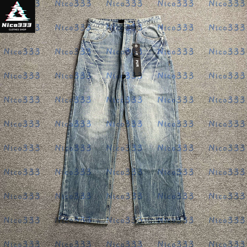 Men purple flared jeans cracked light blue simple washed retro slim versatile street men and women classic flare jeans-image-894364565