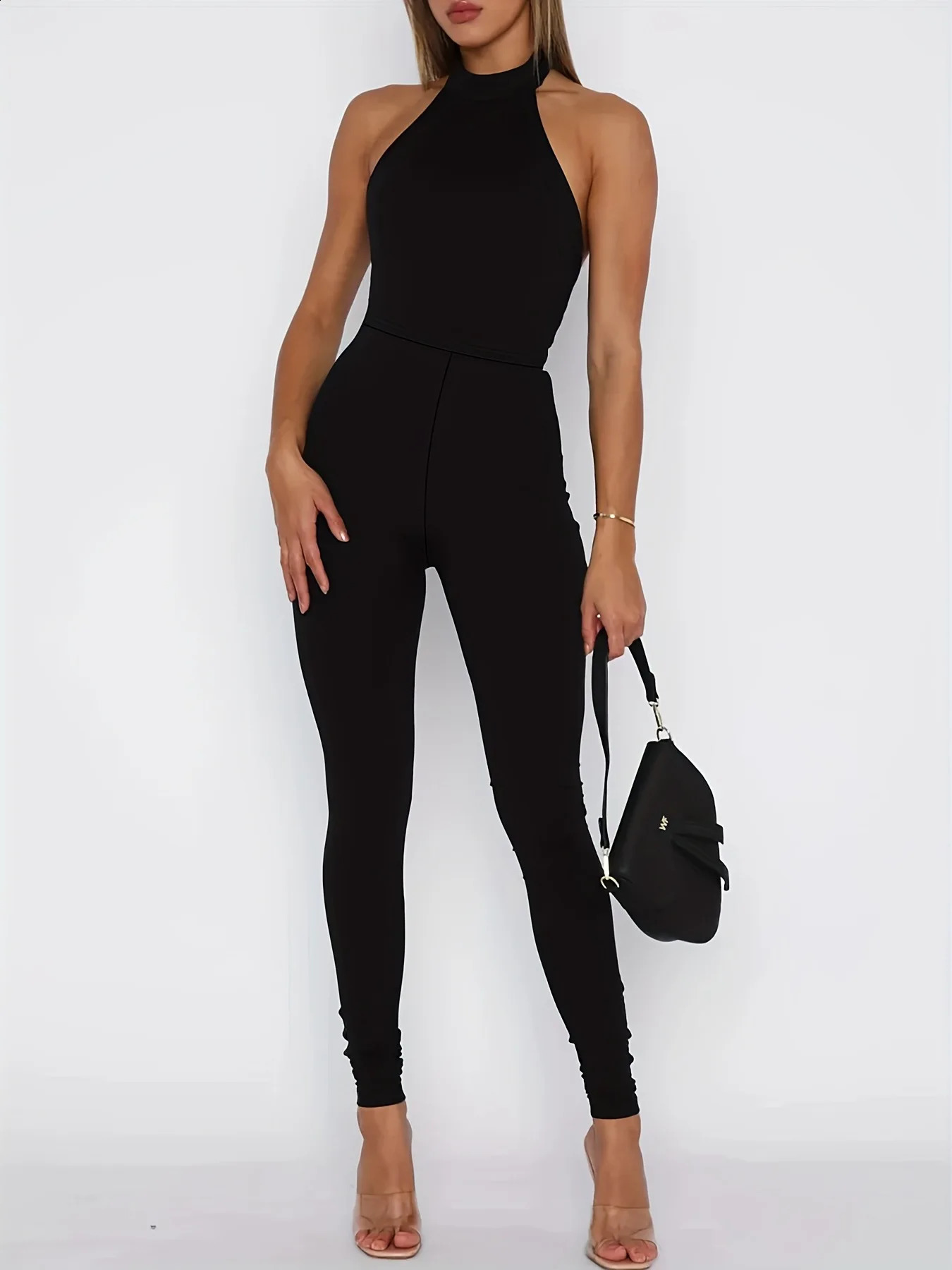 Summer 2026 Black Jumpsuit Women Halter Backless Sexy Slim Full Length Pencil Pants Trousers Sleeveless Rompers Jumpsuits 63948 260617