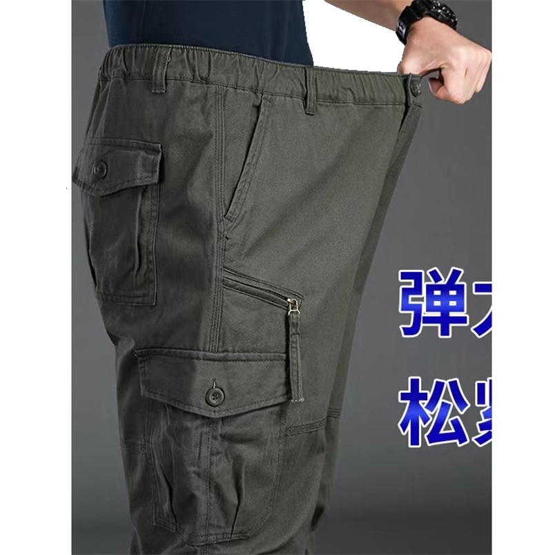 High Quality Mens Tactical Pants Elastic Waist Cargo Large Size Cotton Pants Multi-Pocket Trousers Sports Training Work Pants 260617CJ
